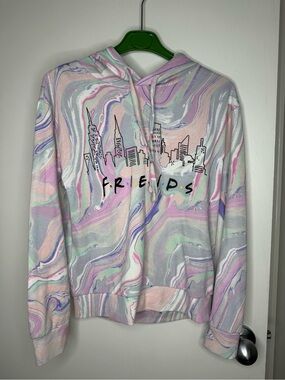 FRIENDS Marble Print Pullover Hoodie in Pastel Swirl Small